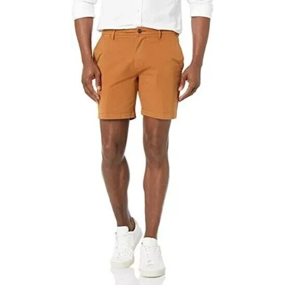 Goodthreads Men Slim-Fit 7" Flat-Front Comfort Stretch Chino Short Tobacco Sz 30